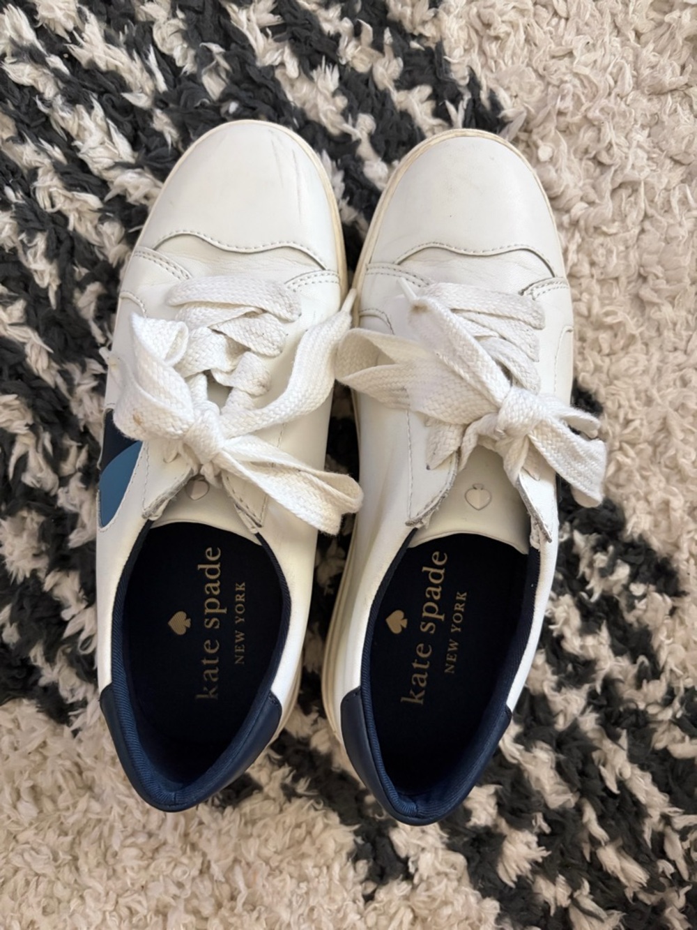 kate spade white leather sneakers with navy insoles